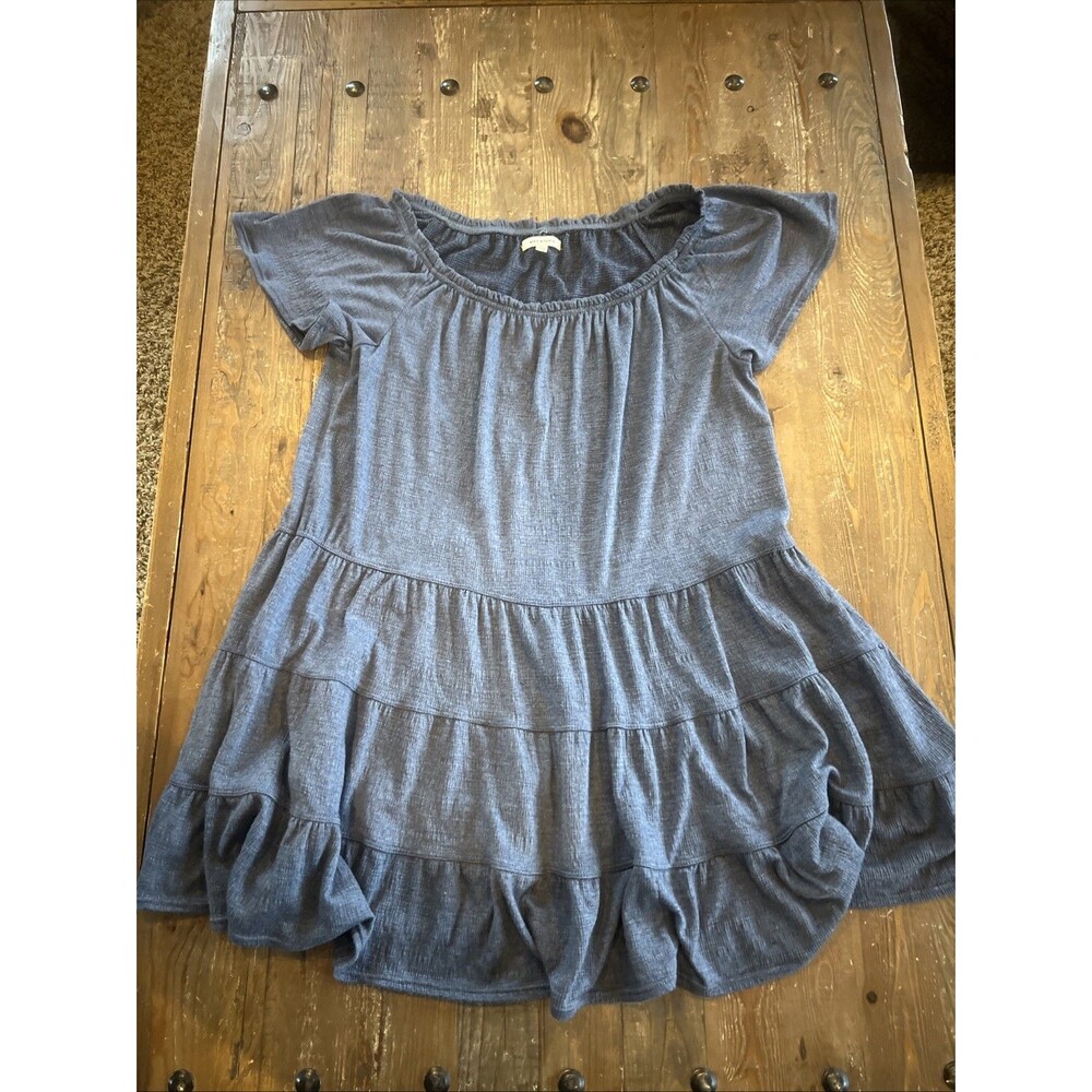 Max Studio Ruffle Cap Sleeve Jersey Knit Dress Women’s Large Blue Tiered
